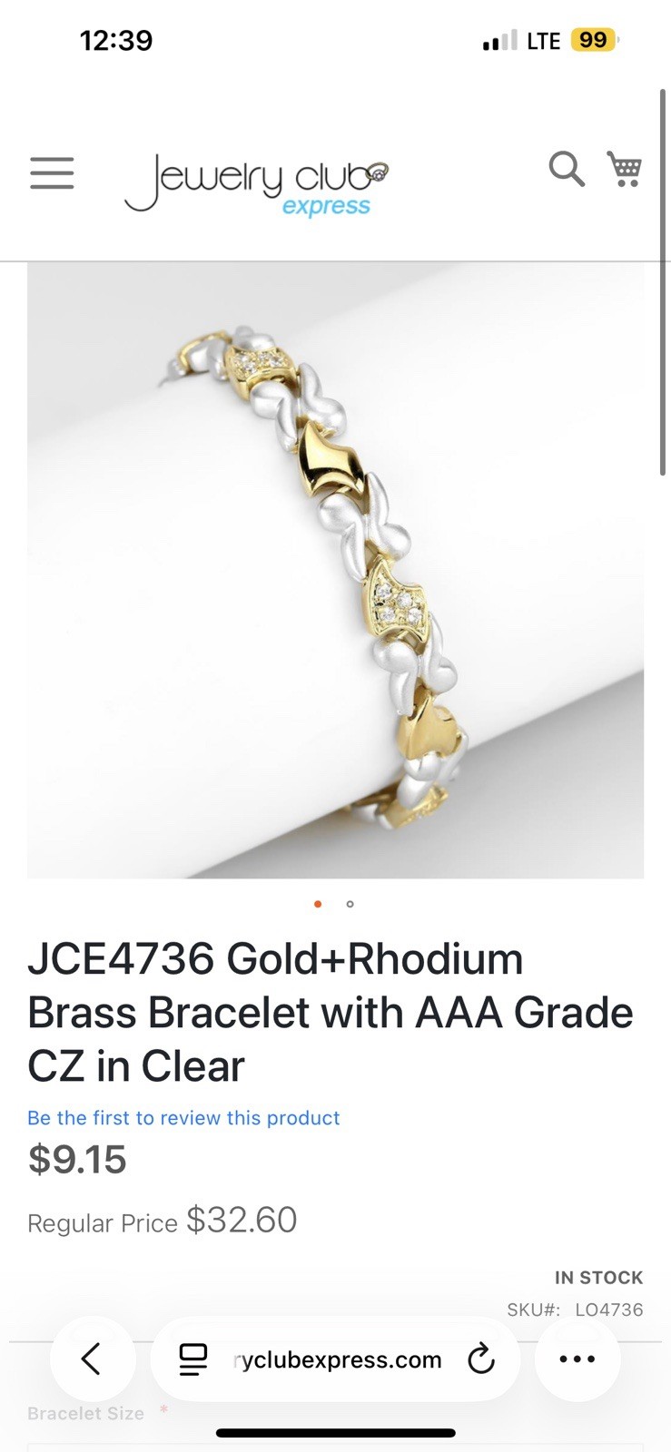 JCE4736 Gold+Rhodium Brass Bracelet with AAA Grade CZ in Clear