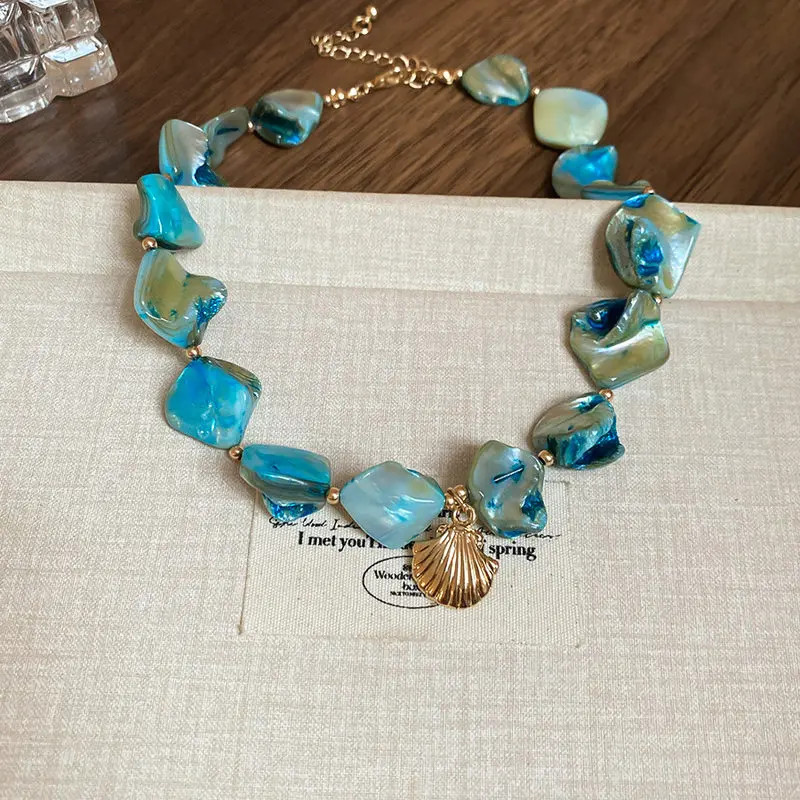 Bohemian Colorful Irregular Shell Beaded Necklaces for Women Retro Double-layer
