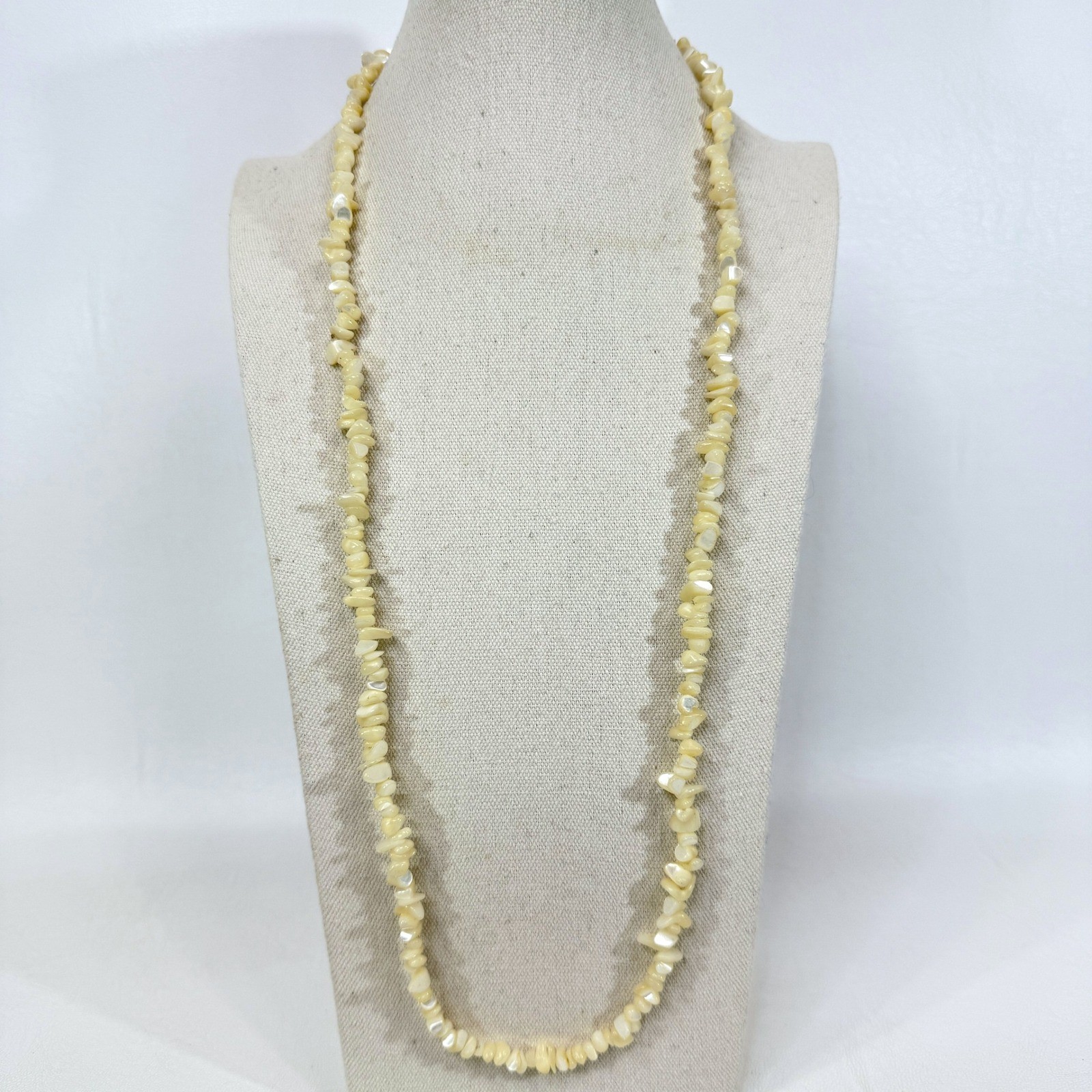 Calcite Chip Necklace Creamy Beige Iridescent Boho Natural Long Length