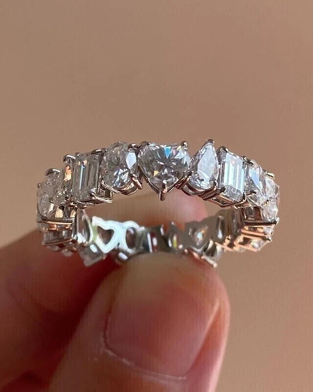 Emerald Cut Simulated Diamond Stunning Eternity Band Ring 14K White Gold Plated