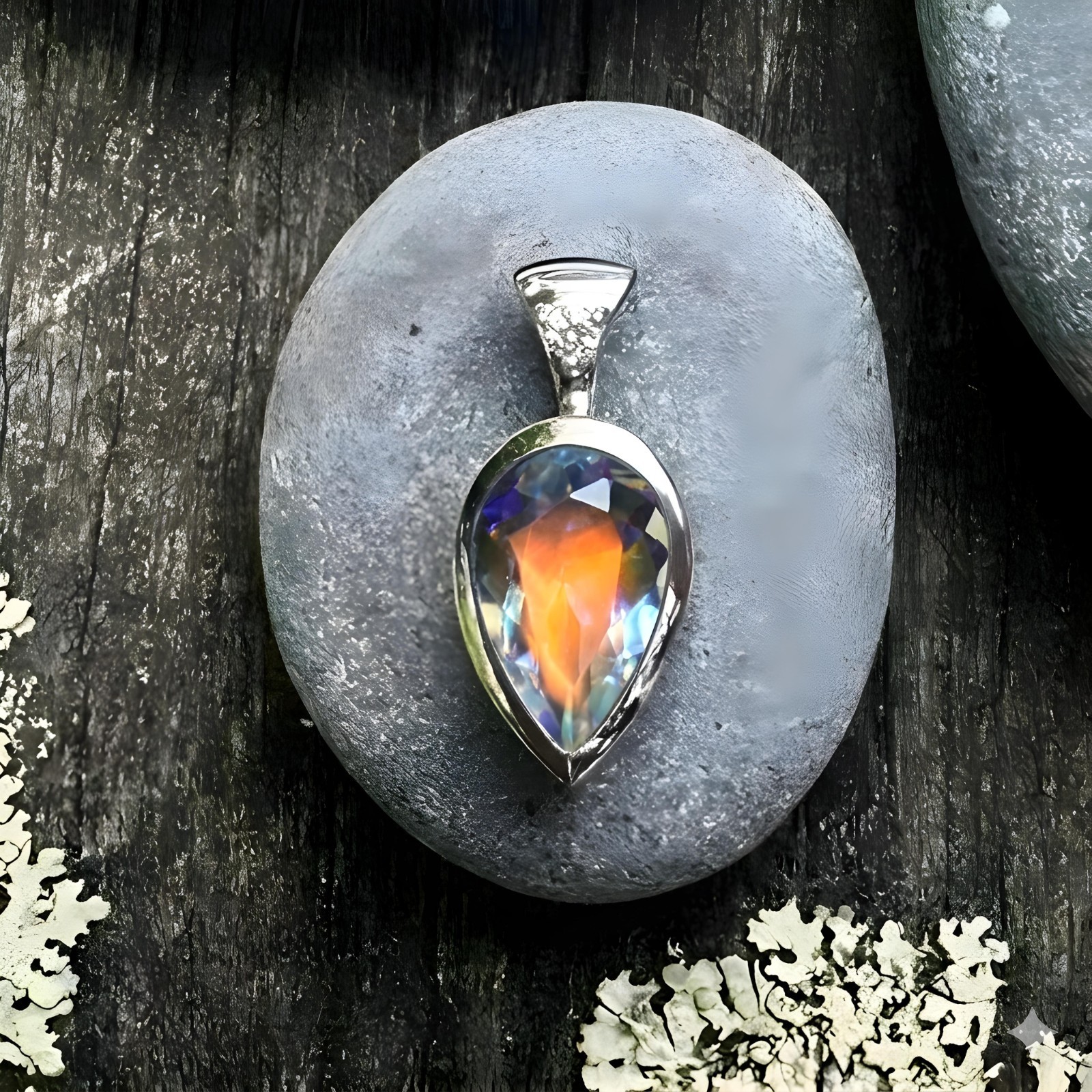 Madagascar Rainbow Moonstone Pendant Handmade 925 Silver Blue Fire Pendant
