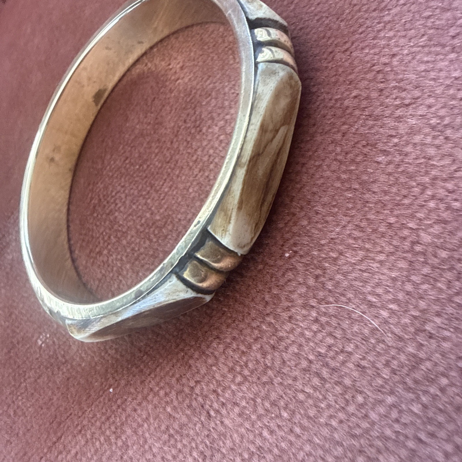 VINTAGE ! REAL BONE & Solid BRASS BANGLE BRACELET GOLD Tone