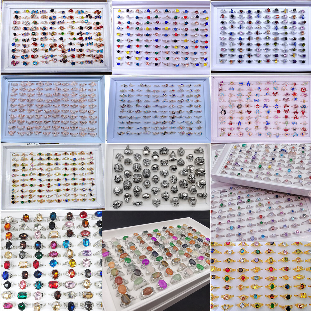 Wholesale 100Pcs Mixed Rings Bulk Finger Band Ring Lot Men Women Jewelry Fashion