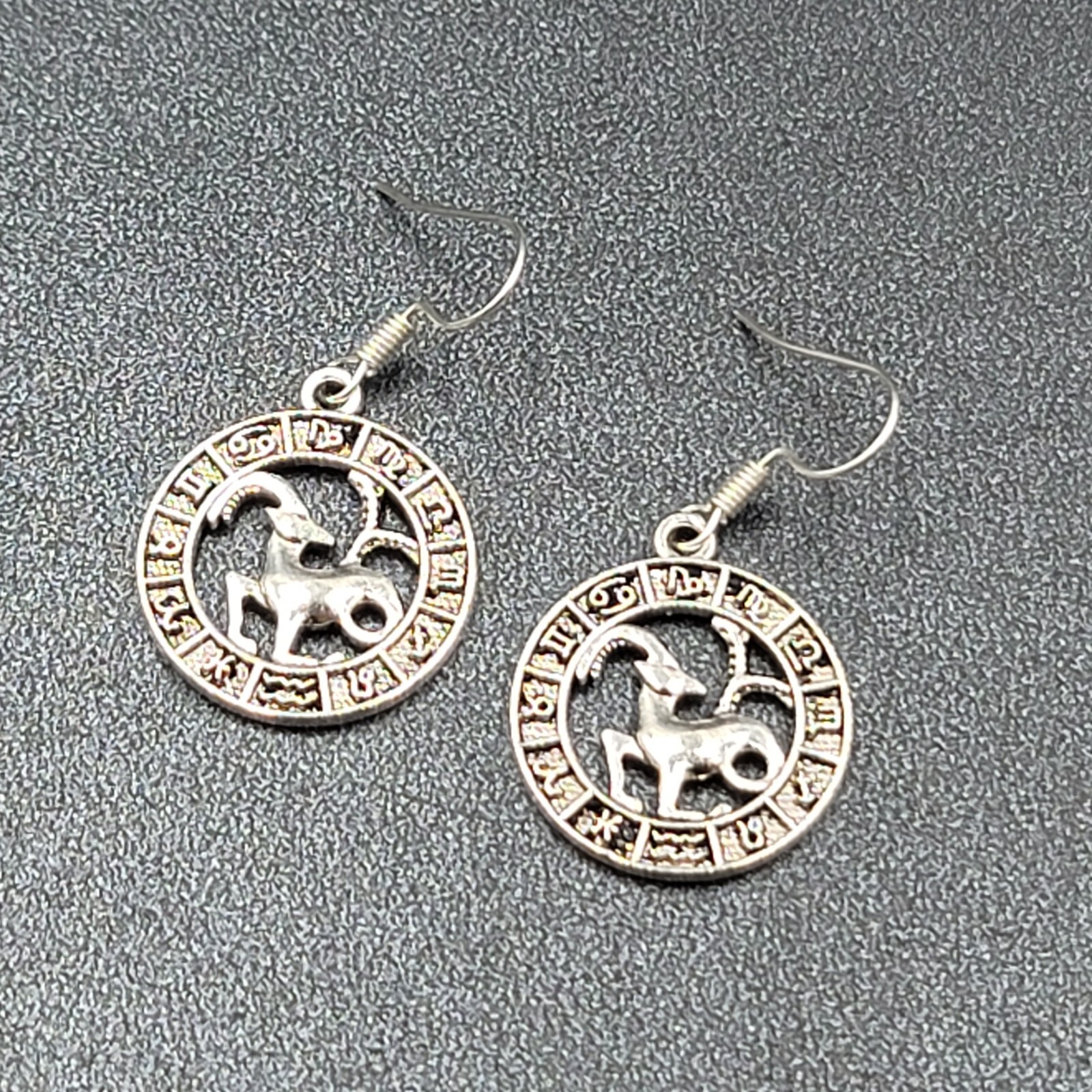 Zodiac Pierced Earrings Silver tone Dangle 7/8″