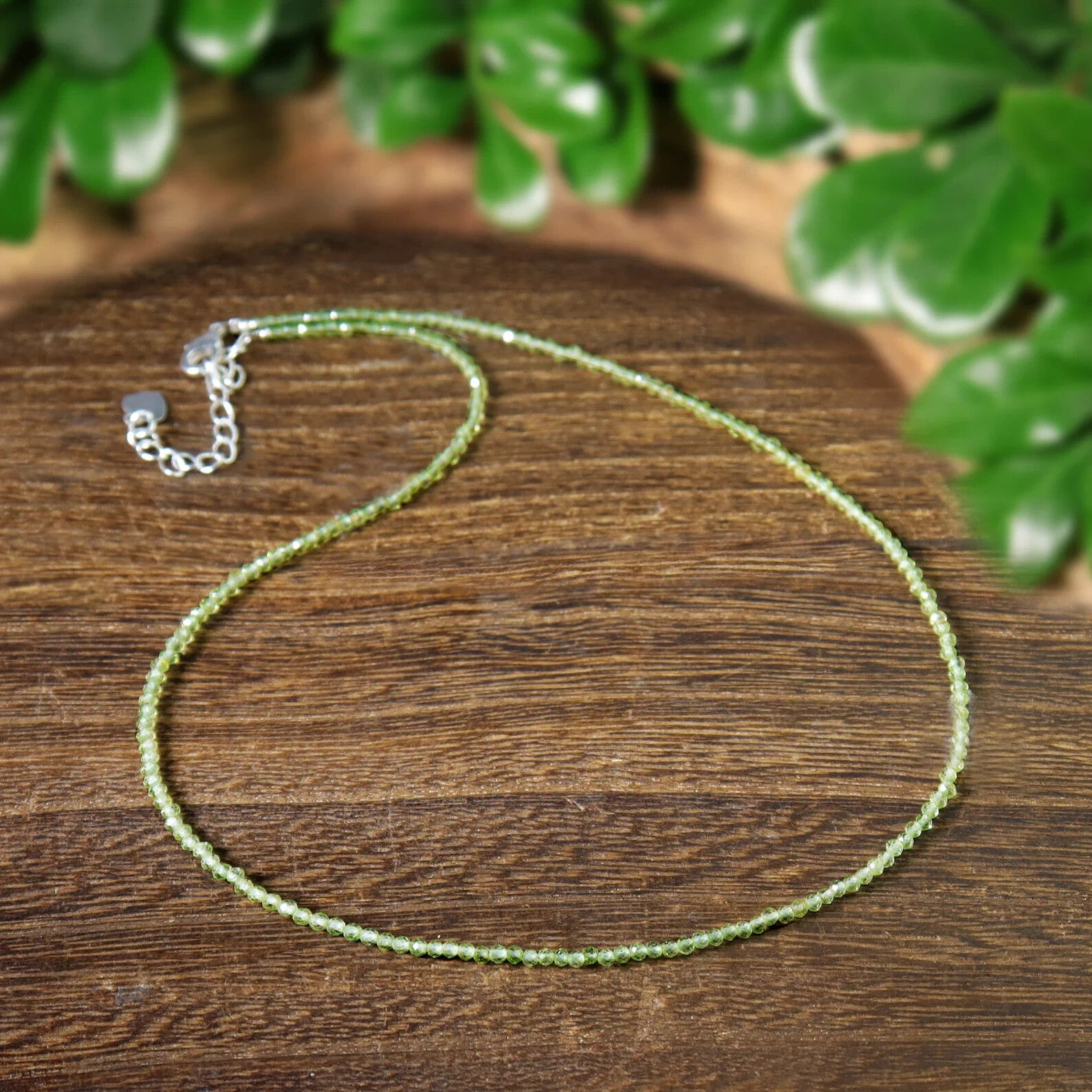 2mm Peridot Crystal Gemstone Faceted Beads Dainty Choker Necklace Minimalist