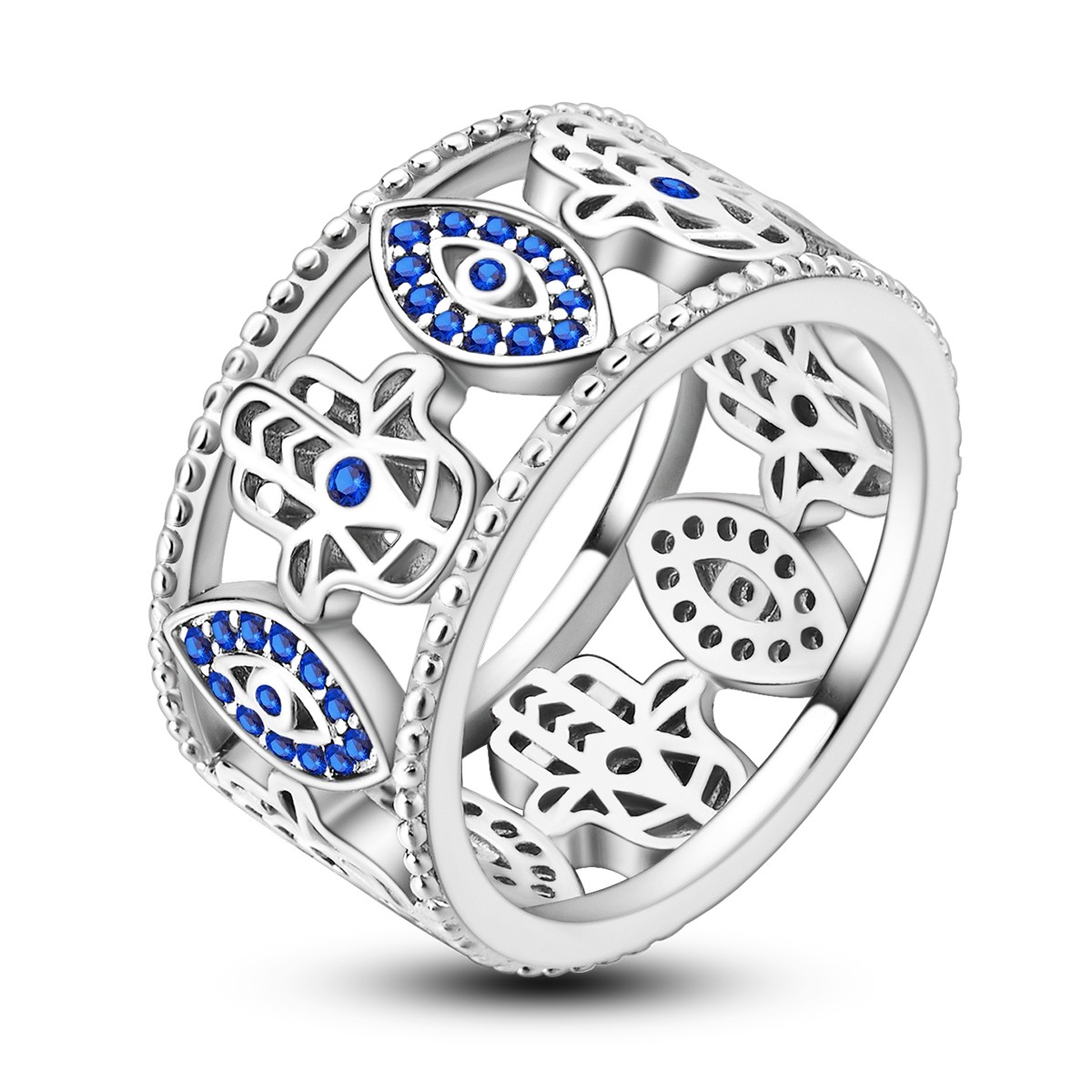LAZA Statement Wide Band Ring 925 Sterling Silver Blue AAA CZ Moon Star for Her