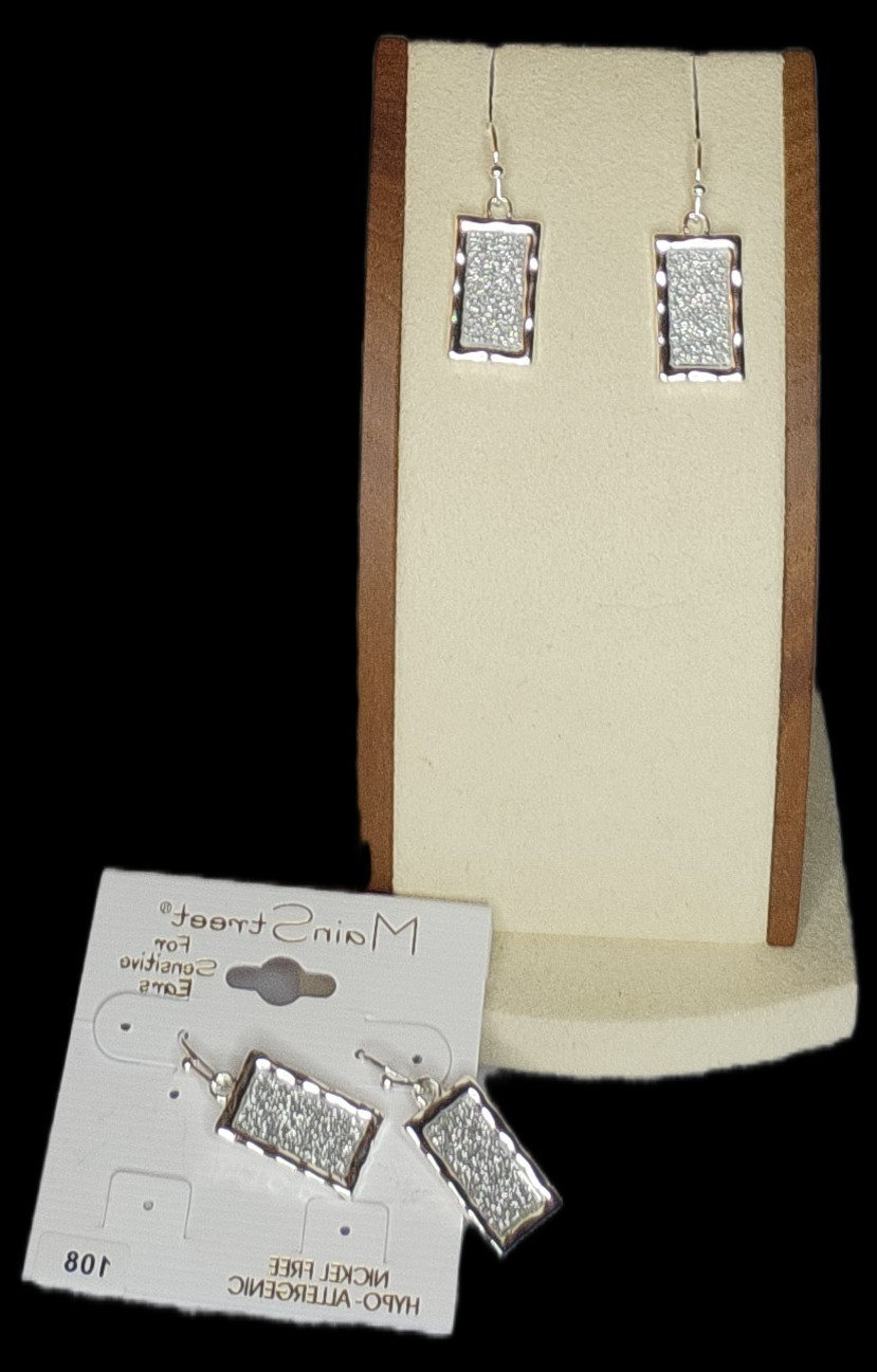 Main Street Earrings Silver Retangular Sensitive Ears #108