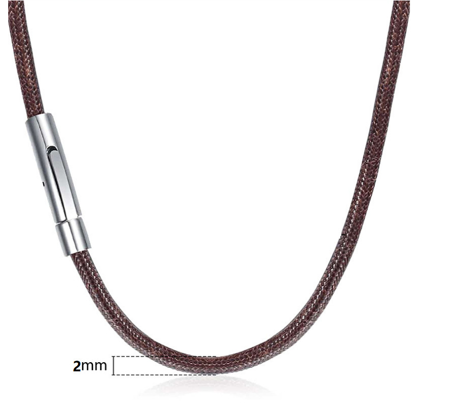 2mm Coffee Braided Leather Cord Stainless Steel Necklace Stain Chain 16-32″
