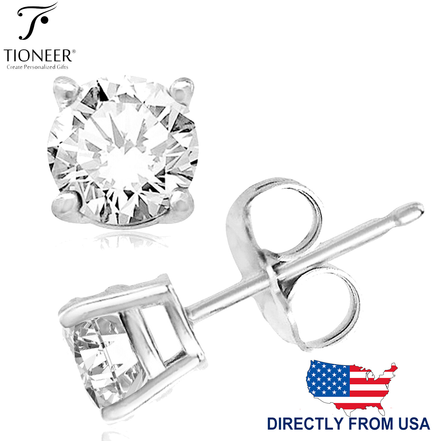 Sterling Silver 925 Solid Round Brilliant Cut Cubic Zirconia Stud Gift Earrings