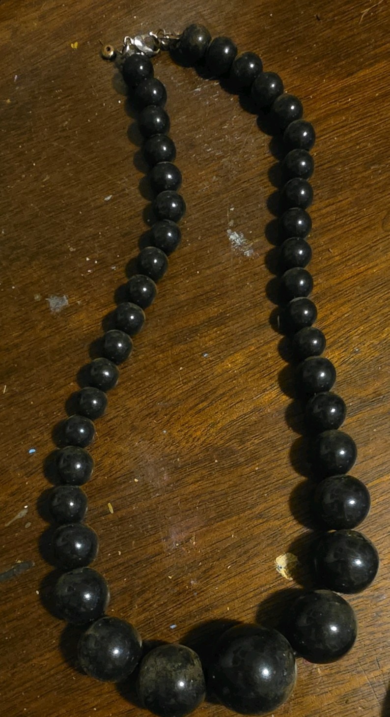 Beaded Necklace Lot of 3, Black Purple Orange, Wood & Plastic, Hook