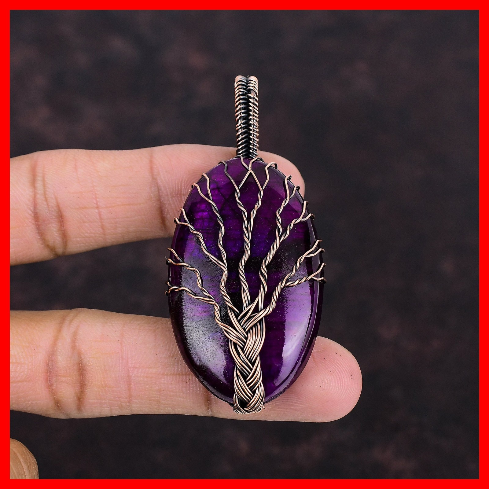 Copper Pink Fire Labradorite Gemstone New Tree Of Life And Wire Wrapped Pendant