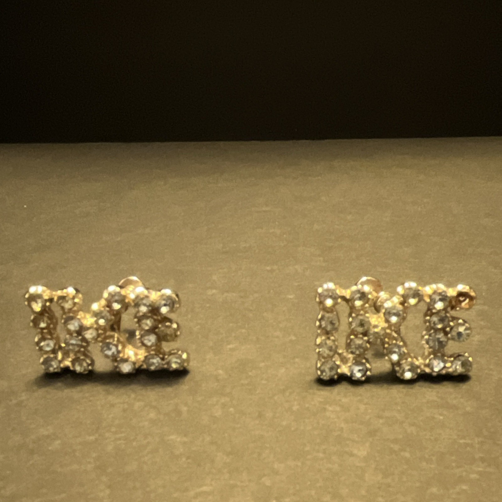 Gold Tone Round Crystal Rhinestone Stud Earrings Screw Back Prong Set
