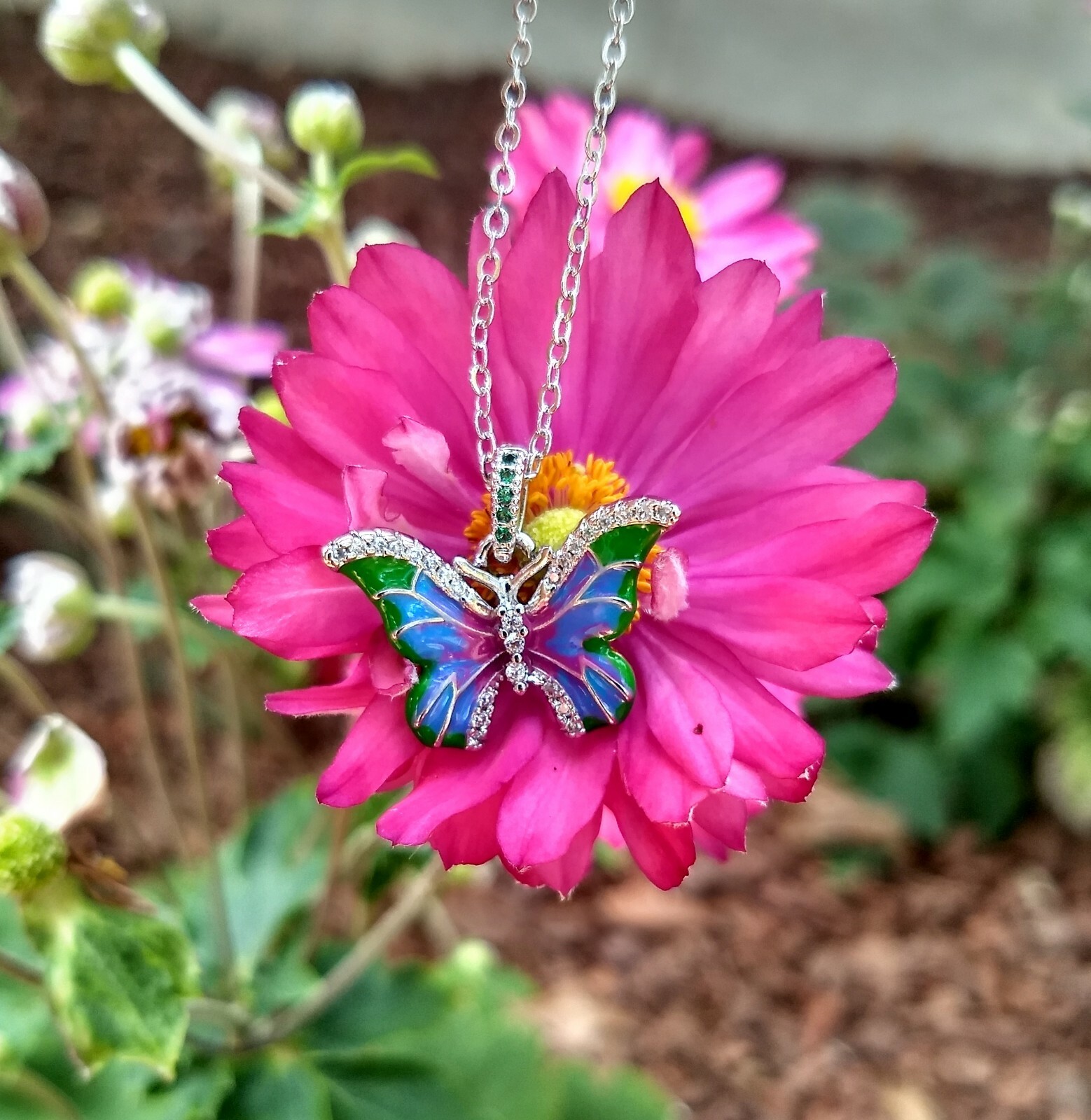 Multicolor Butterfly Necklace Sterling Silver for Women and Girls