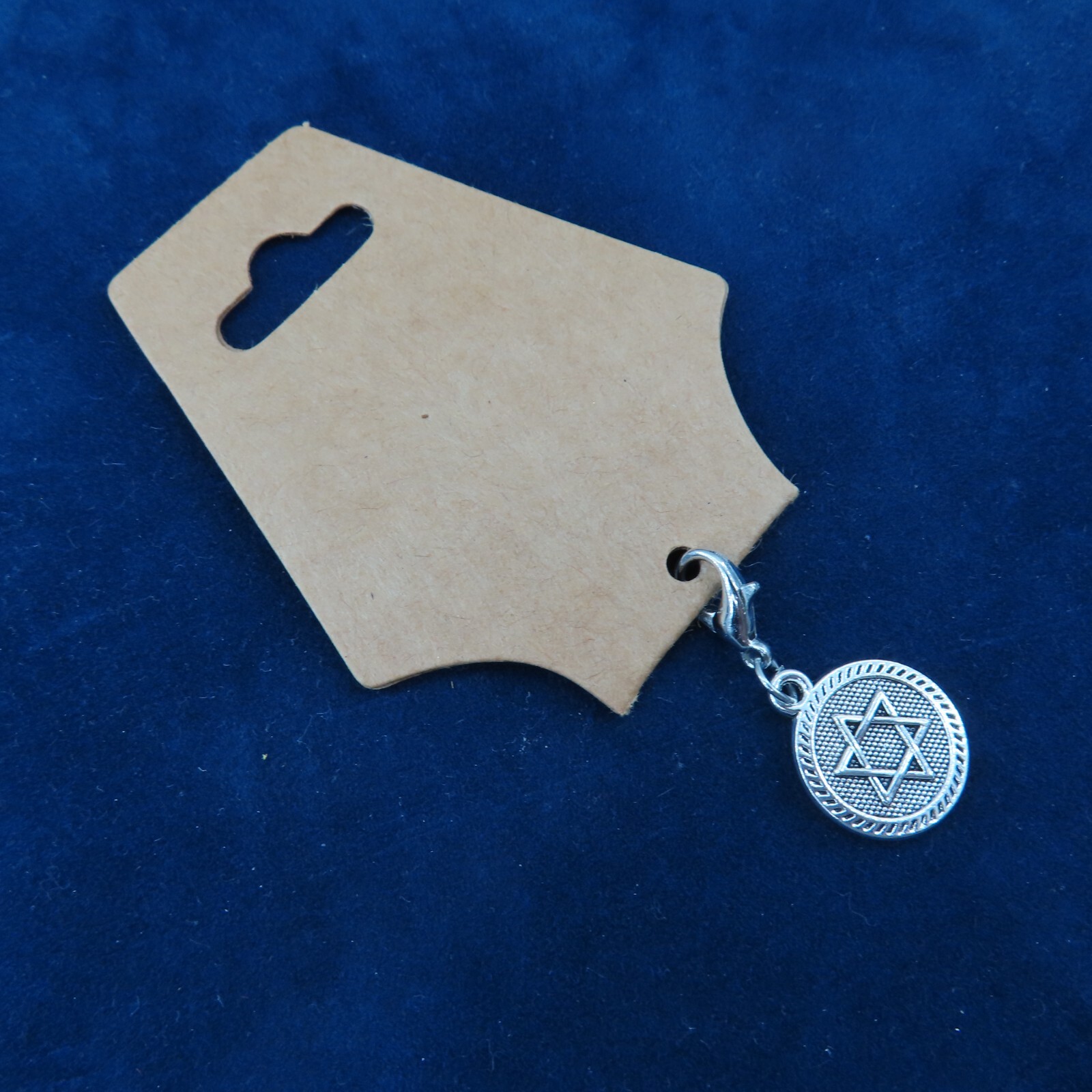 ROUND STAR OF DAVID Charm Zipper Pull Keychain Add On Clip Dangle Silver Tone