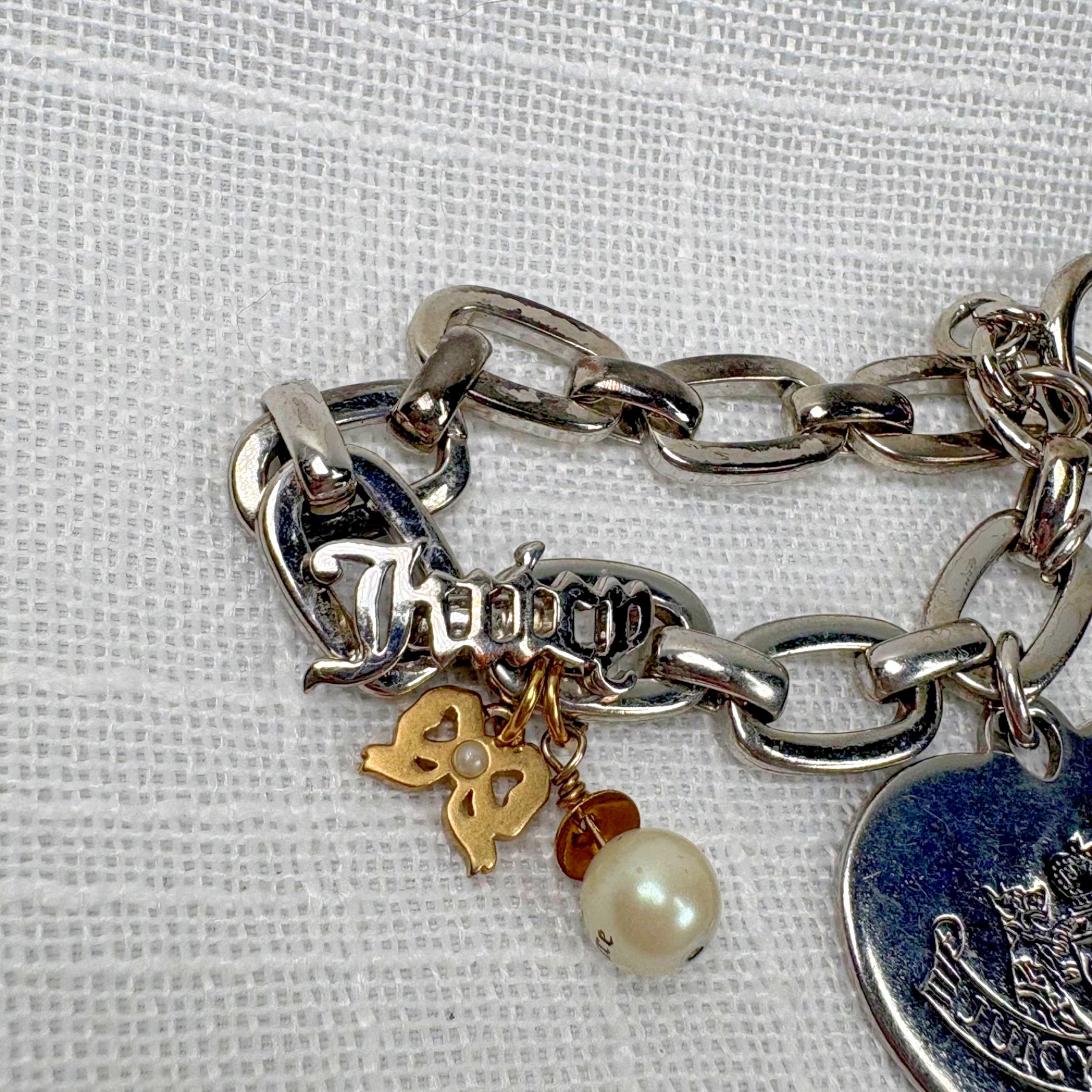 Y2K Juicy Couture Heart Charm Bracelet Silver And Gold Tone Charms Let Them Cat
