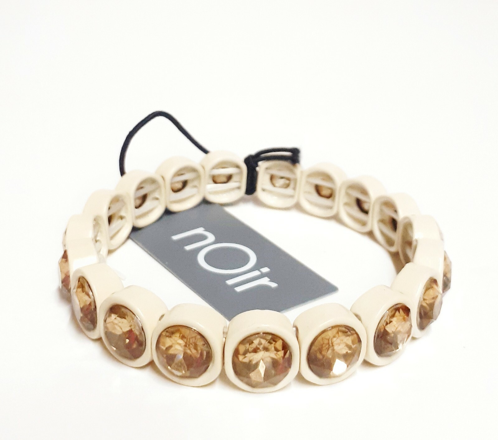 Noir Jewelry Colorful Crystal Brulee Stretch Bracelet Ivory Gold One Size NWT