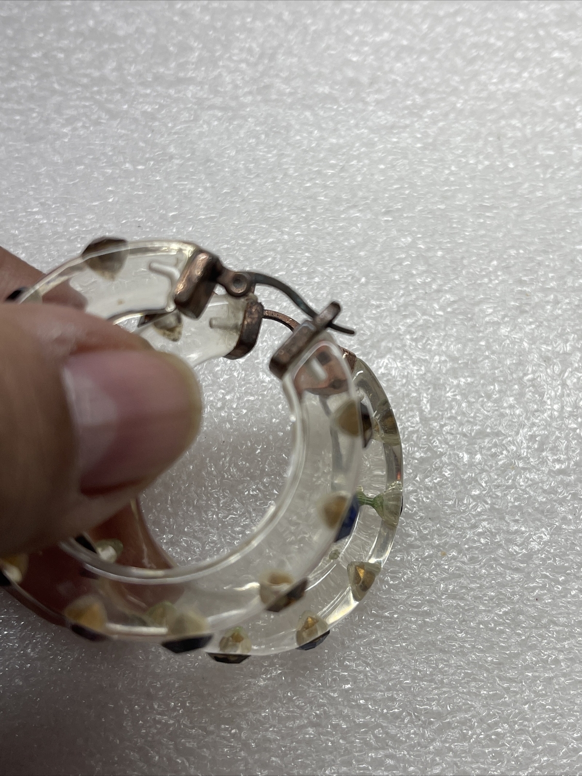 Betsey Johnson Lucite Rhinetone Vintage Hoop Earrings Rare