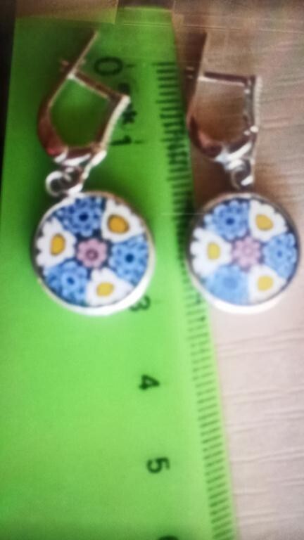 Elegant 925 Sterling Silver Earrings with Murano Glass 3 cm Round, English LocK