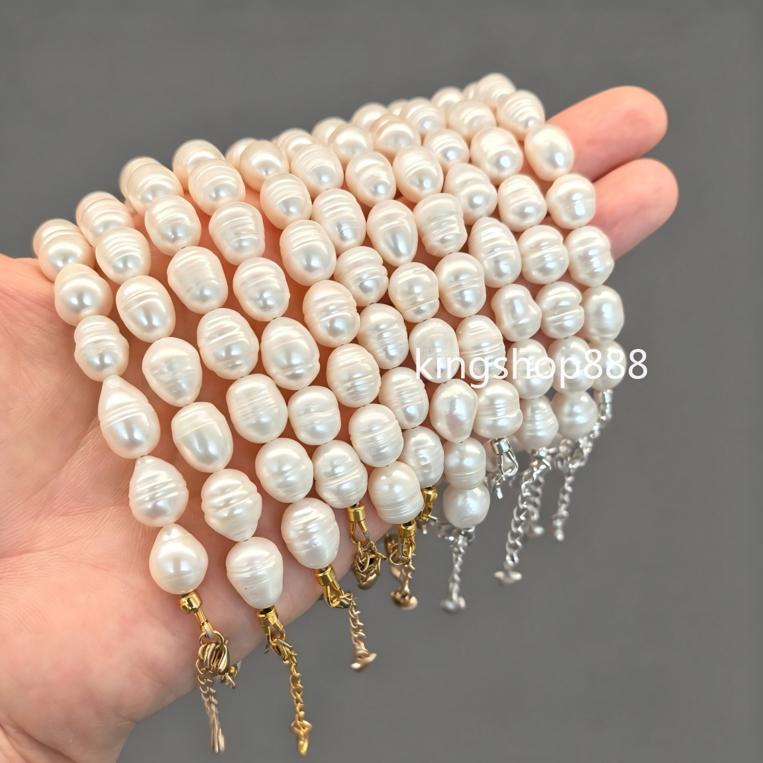 8″ Freshwater White Genuine Cultured Natural Pearl Beaded Bracelet Women 9x11mm