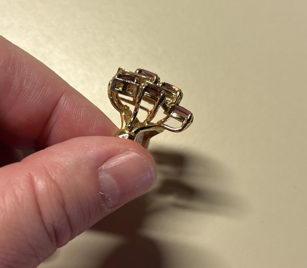 Vintage 18K HGE Gold Plated Purple Cocktail Ladies Statement Ring Size 7 NOS