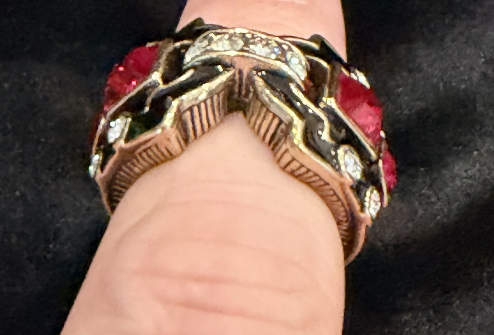 Heidi Daus HSN Art Deco Inspired Red Crystal Statement Ring, Size 6 – New In Box