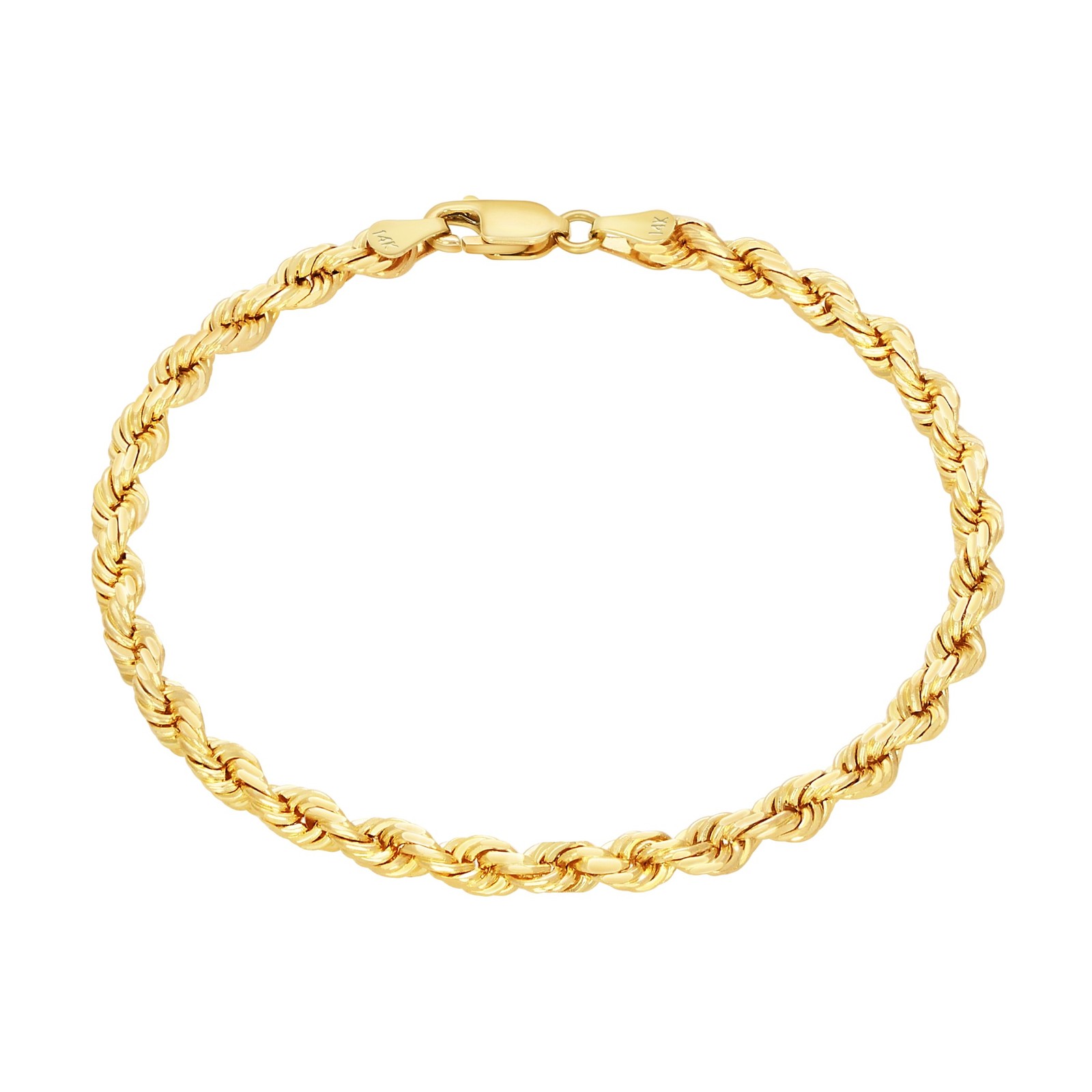 14K Yellow Gold 1.5mm-10mm Solid Diamond Cut Rope Chain Bracelet 7″ 7.5″ 8″ 9″