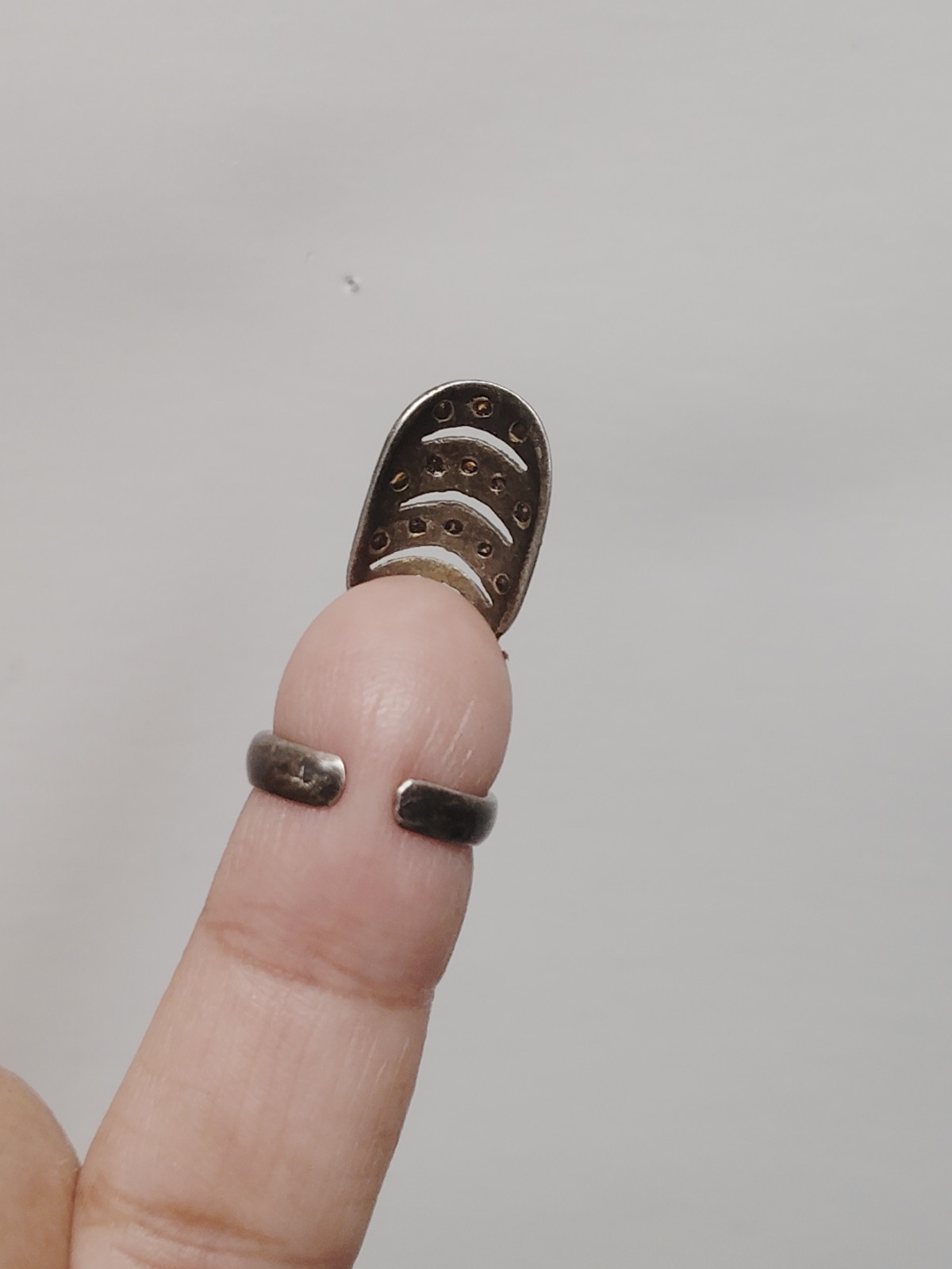 RARE Green Oxidized Sterling Silver 925 Finger Pinky Nail Ring Vintage