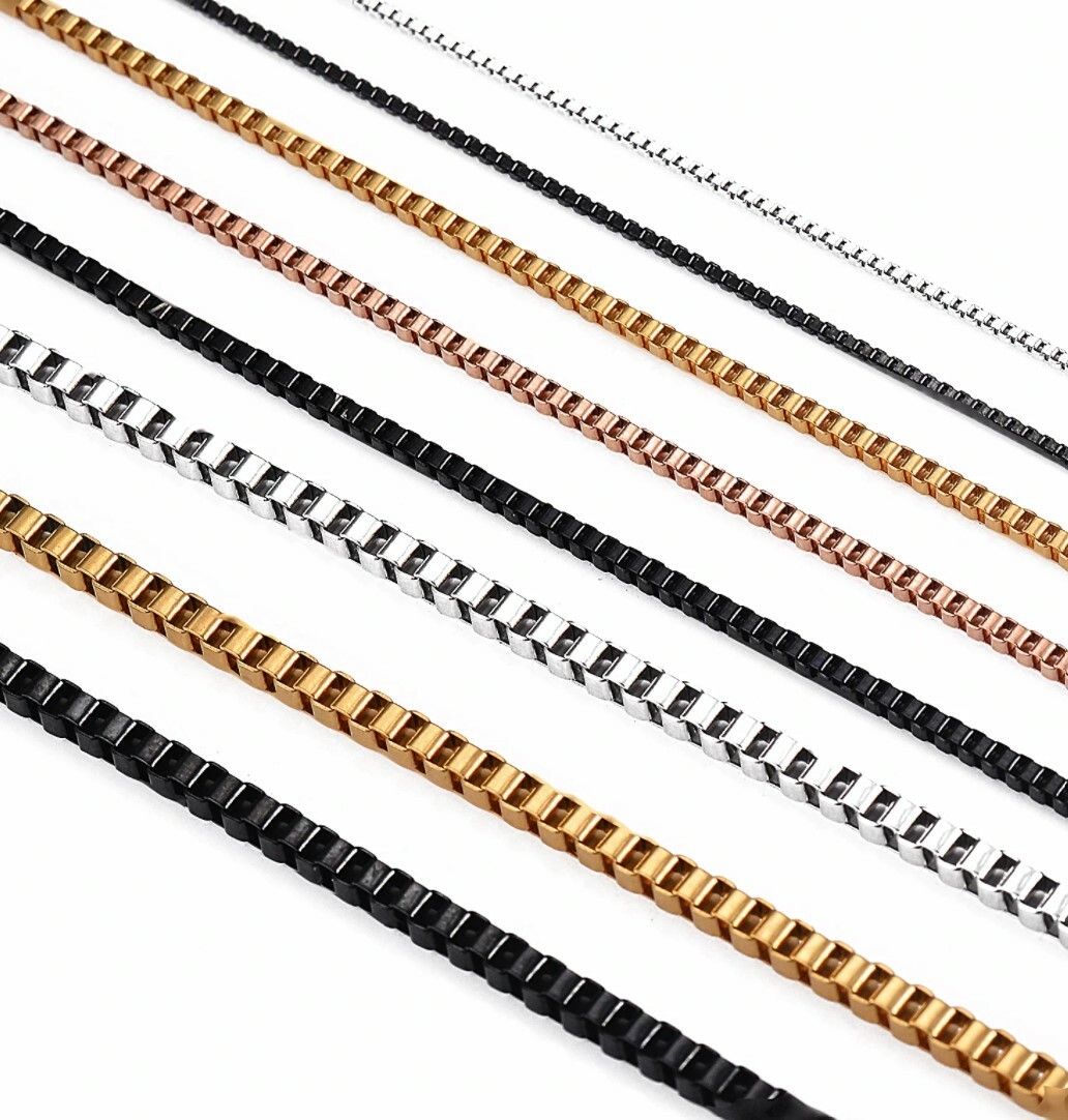 Black 316L Stainless Steel 22 inch 1 mm Square Box Neck Chain