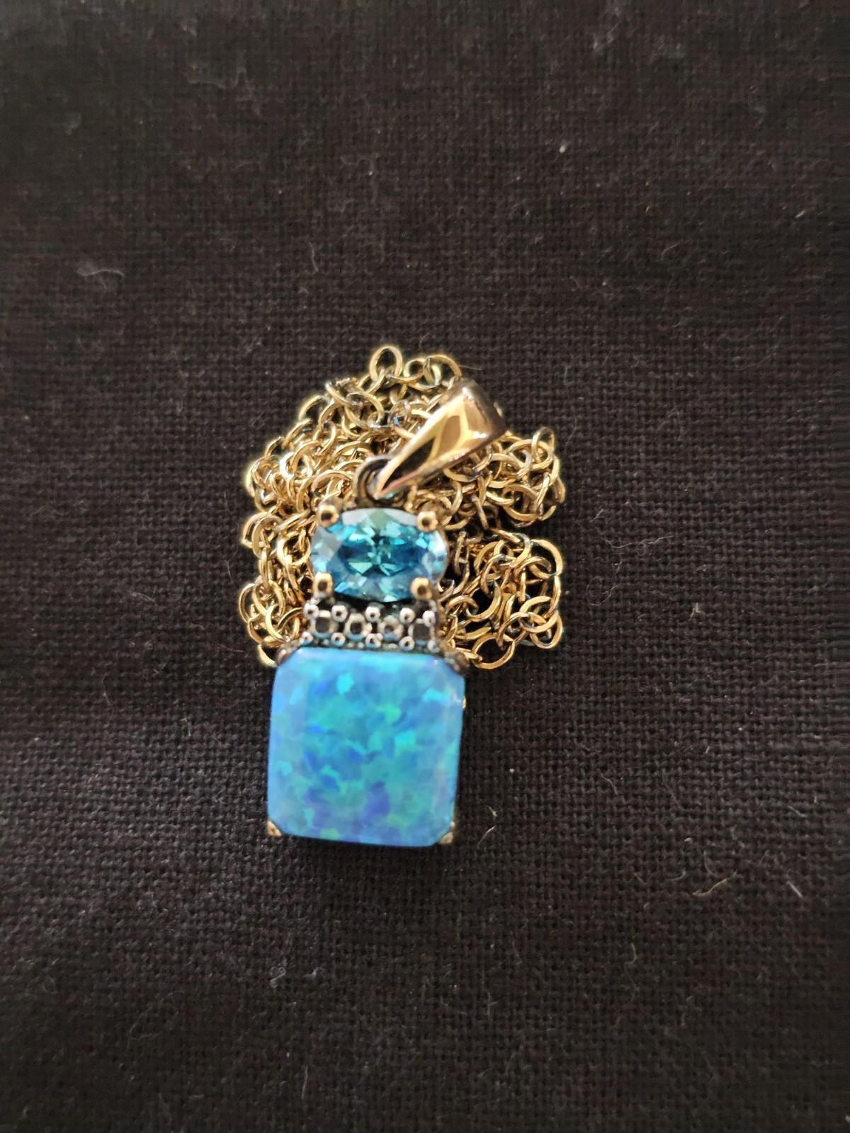 Technibond Gold Tone Over 925 Silver 16″ Necklace/5.75″ Ring Set With Opal…