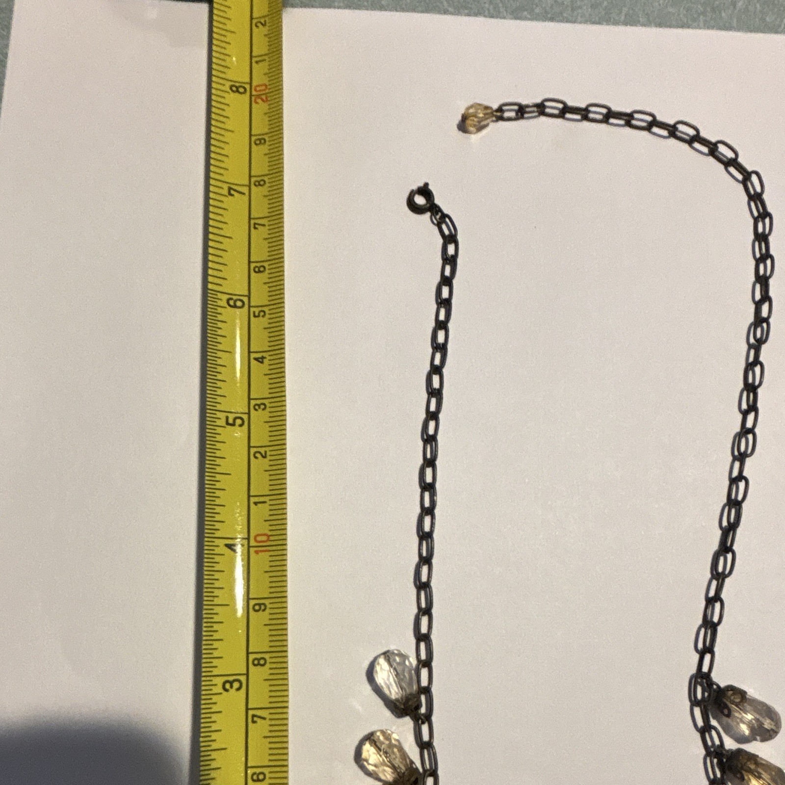 Black Cable Chain Teardrop Crystal Pendant Necklace Gold Tone 19-24in