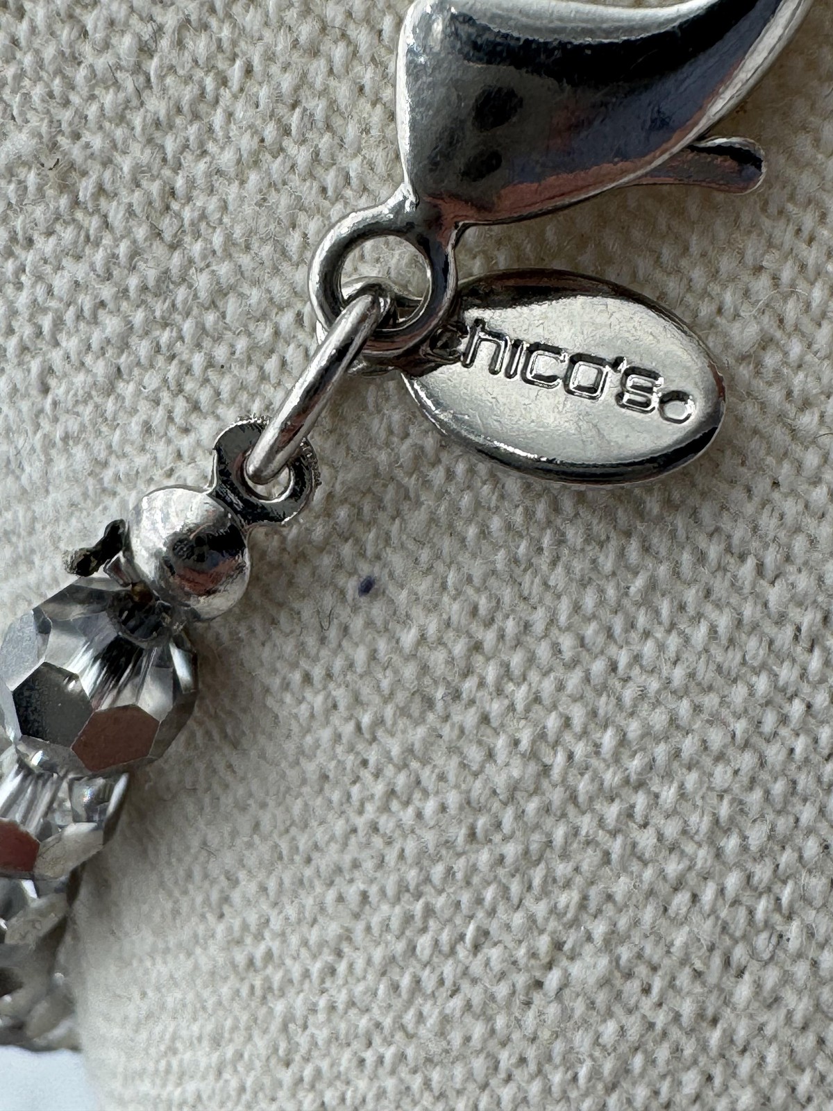Chico’s Silver Tone Beaded Statement Necklace Gray Crystal Ball 35in Womens