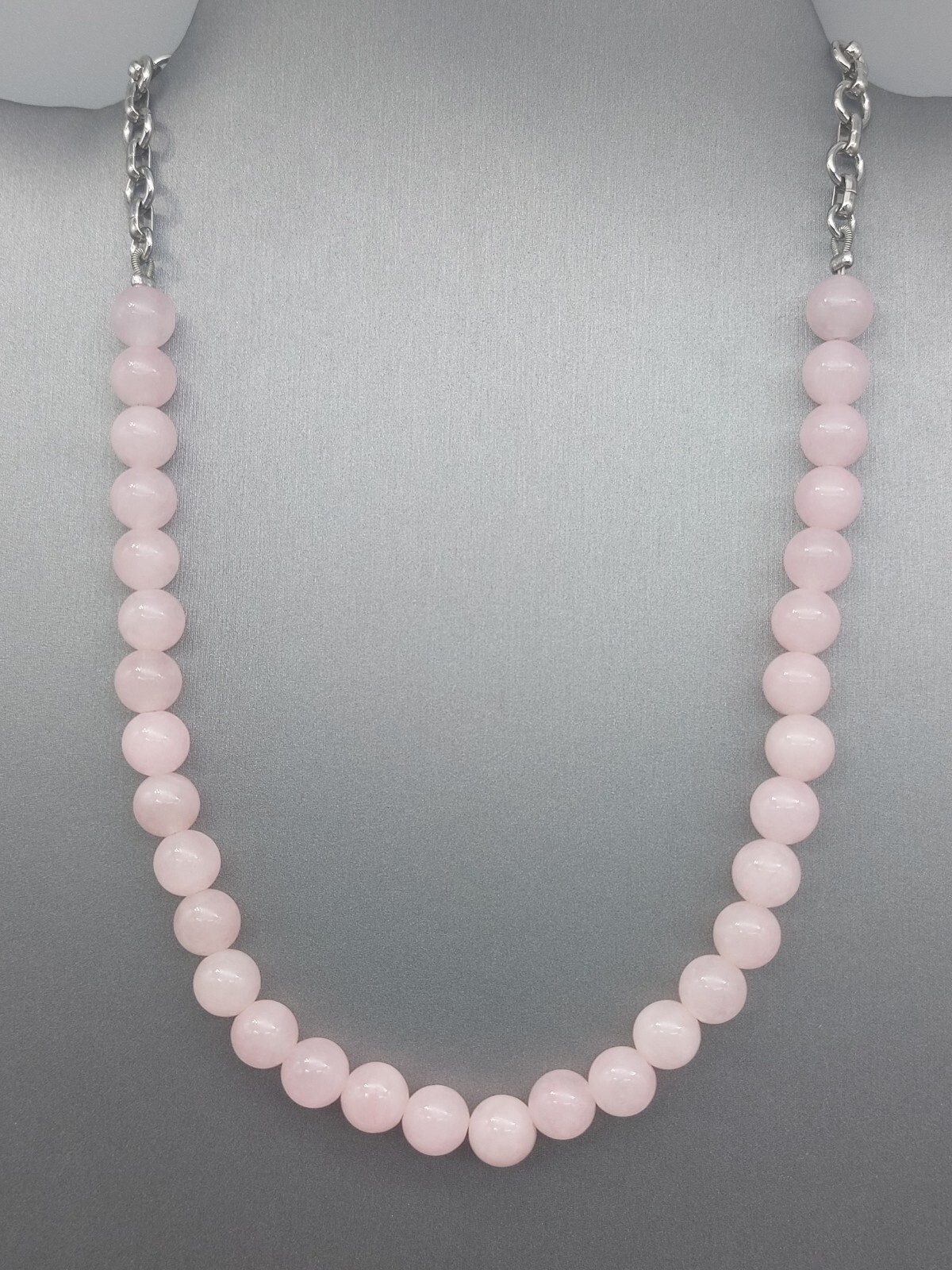 Beautiful Signed Lea Sophia 16″ Silver Tone Necklace Light Pink Stone Beads