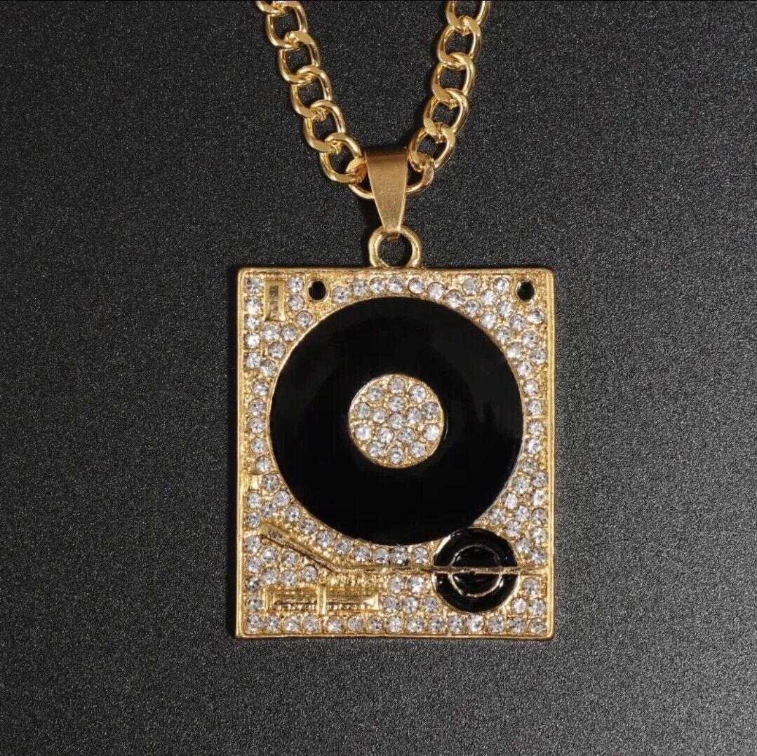 Men’s Hip Hop Fashion Iced DJ Record Bling Necklace 40-5