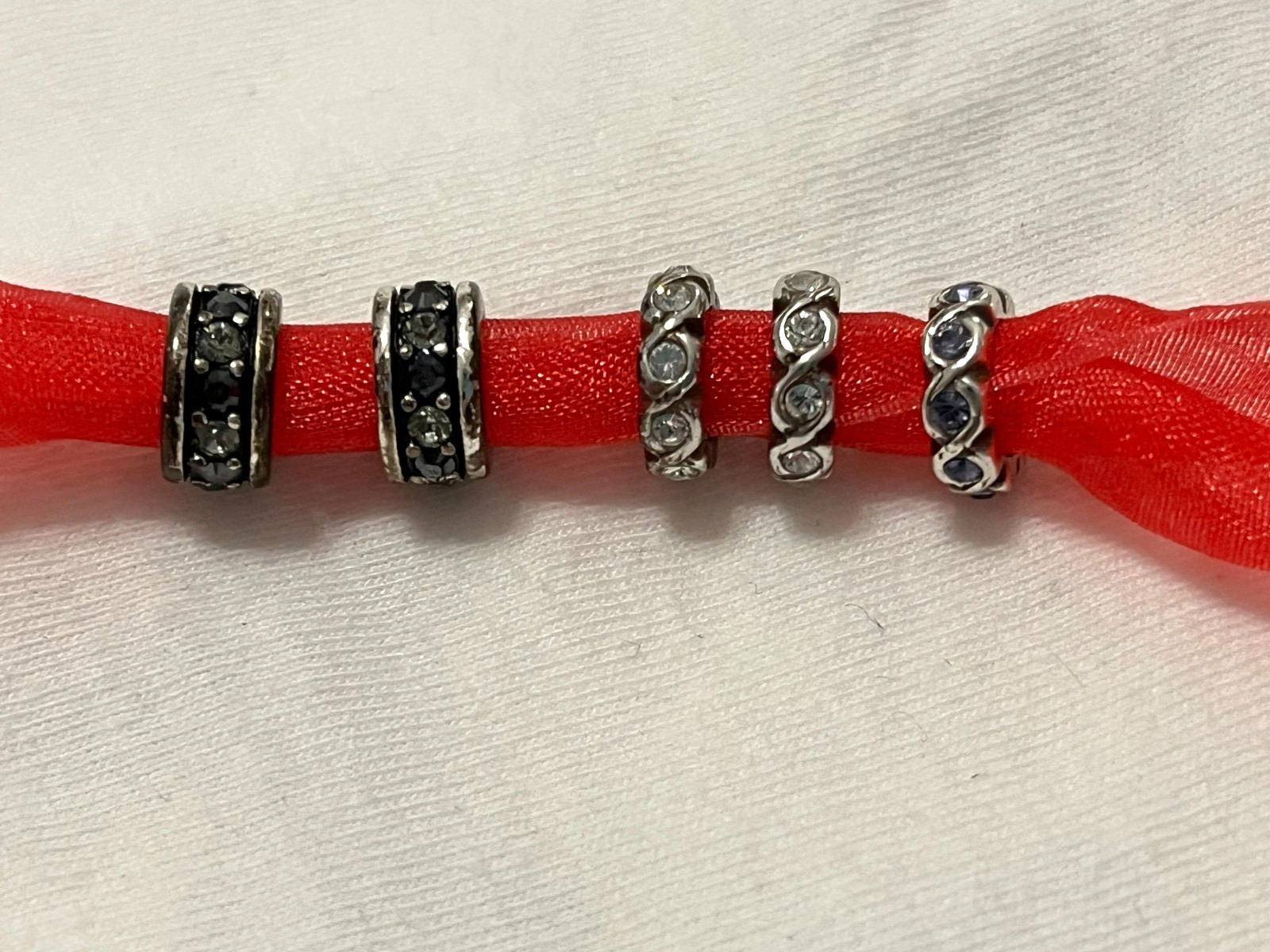 Brighton Small Silver Beads Spacers Crystal – Lot of 5 – NEW – 2 Banded, 3 Swirl