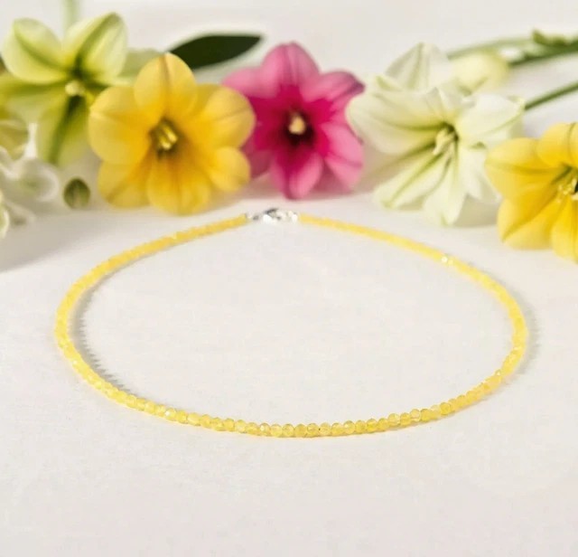 Citrine Choker Necklace 2mm Crystal Gemstone Faceted Beads Minimalist Dainty