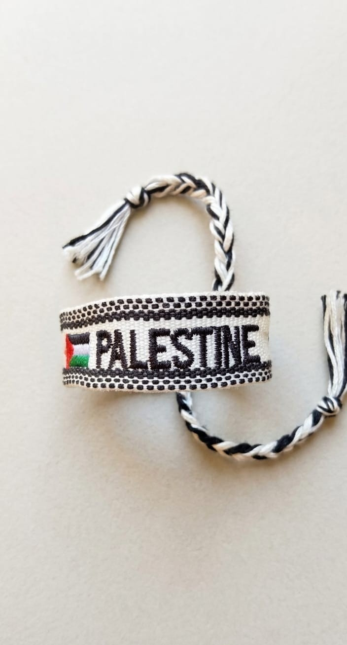Palestine Keffiyeh Fabric Bracelet – Black & White Woven Wristband-Local Pickup