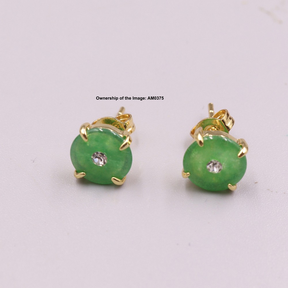 NEW GP Alloy Heating Jade Stud Earrings Women Green Round Earrings 8mm W