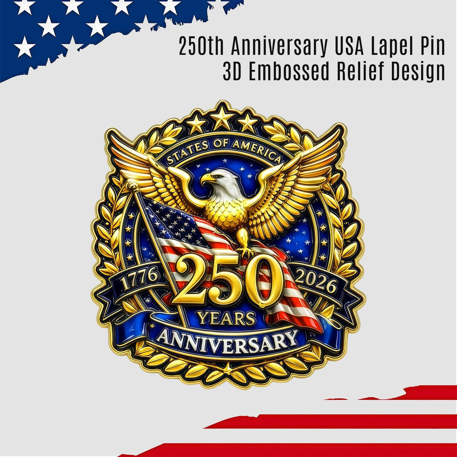 YSDTrink 10 Pcs 250th Anniversary Merchandise – Lapel Pin for Men Small, Gold