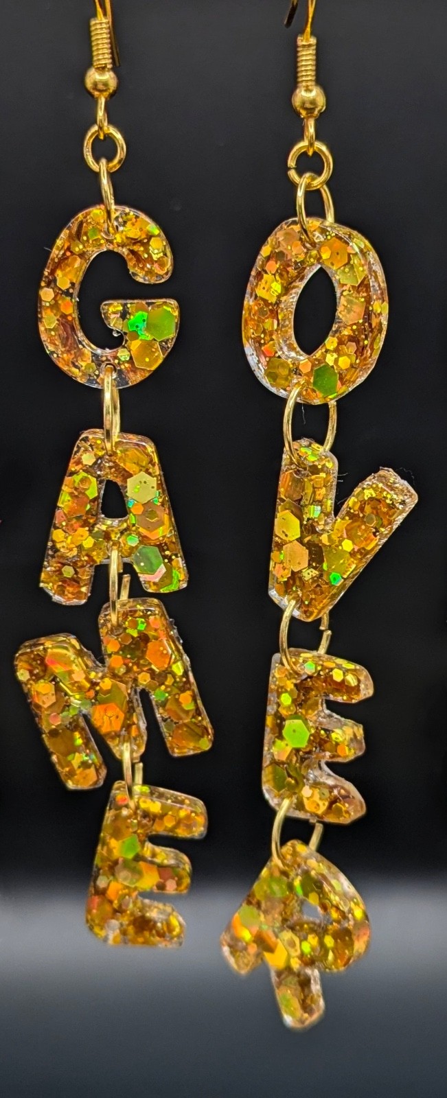 Glitter GAME OVER Earrings – Novelty X Box PlayStation Fun Gift For Gamers