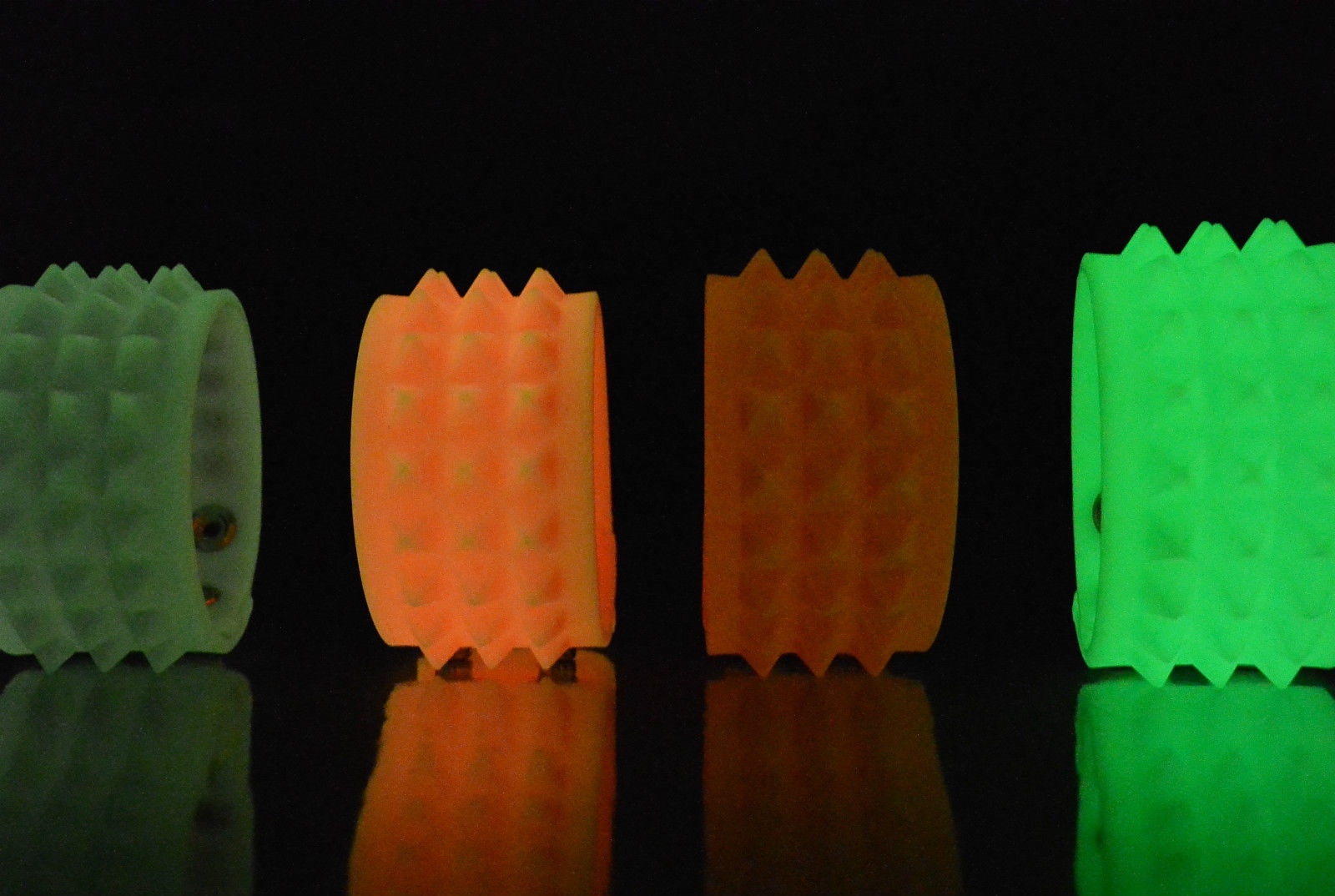 Silicone Studded Bracelet Glow in Dark Snap Enclosure 1 1/2″ Wide 4 Row Stud
