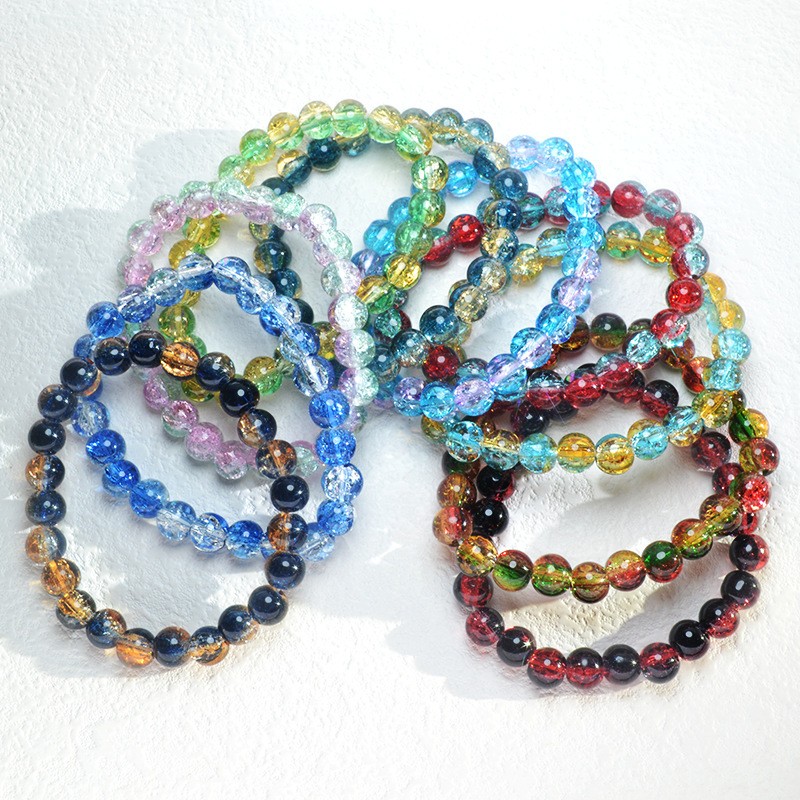 10Pcs 8mm Icy Crackle Sparkling Transparent Glass Bead Bracelet for Women