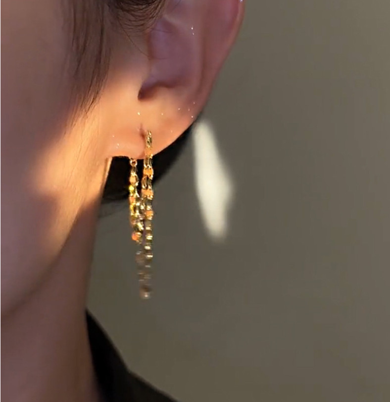 A Pair Sterling Silver Plated Tassel Dangle Drop Stud Earrings Chain Gift S6
