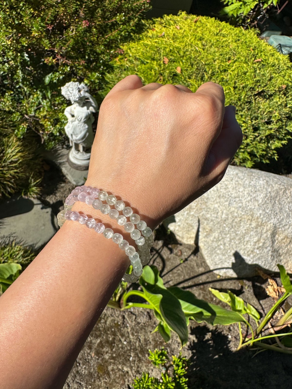 5.5mm High-Grade Colorful Kunzite Beaded Necklace, Strong Cat Eye Effect