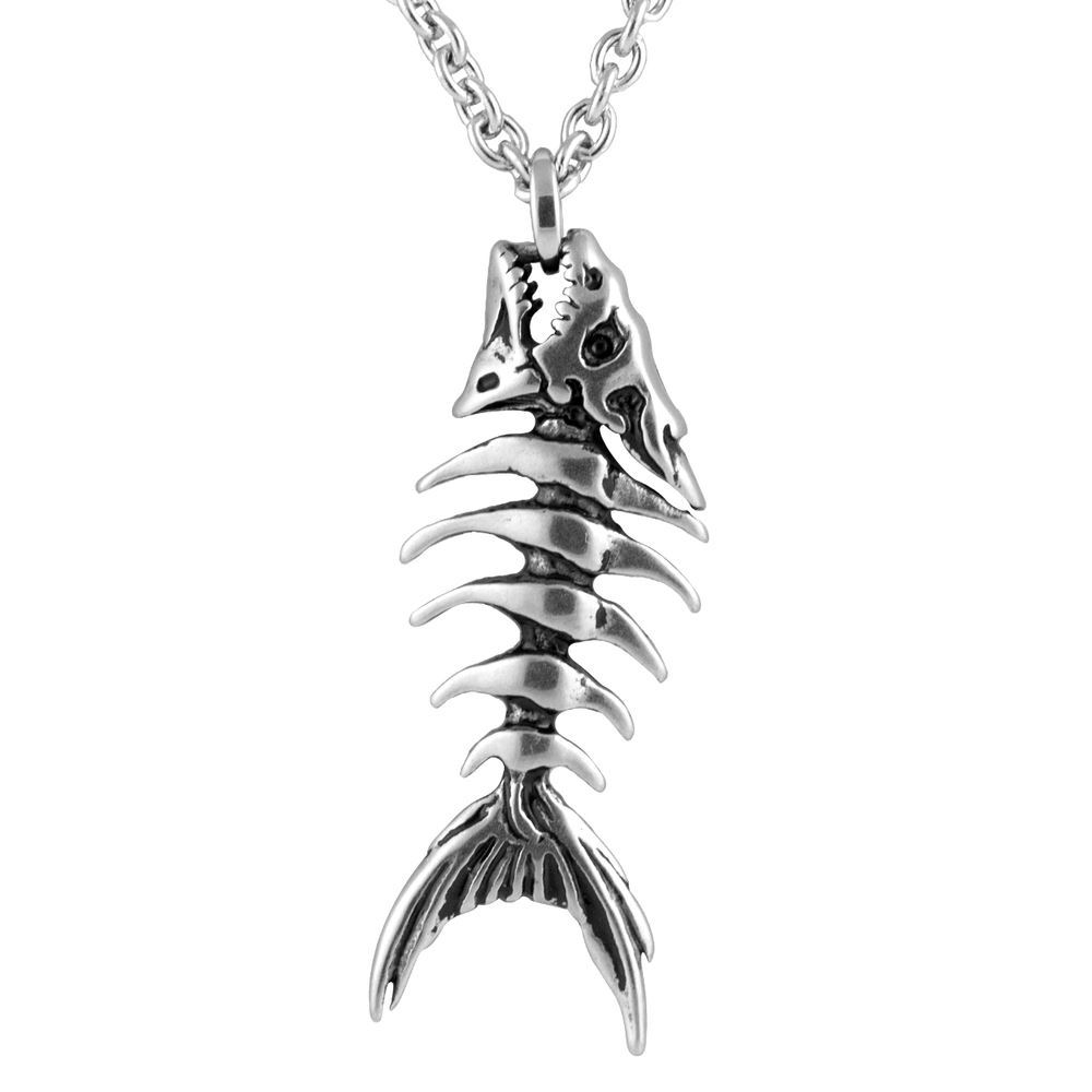 Fish Bones Necklace Skeleton Pendant Stainless Steel Jewelry 17″-19″ By Controse