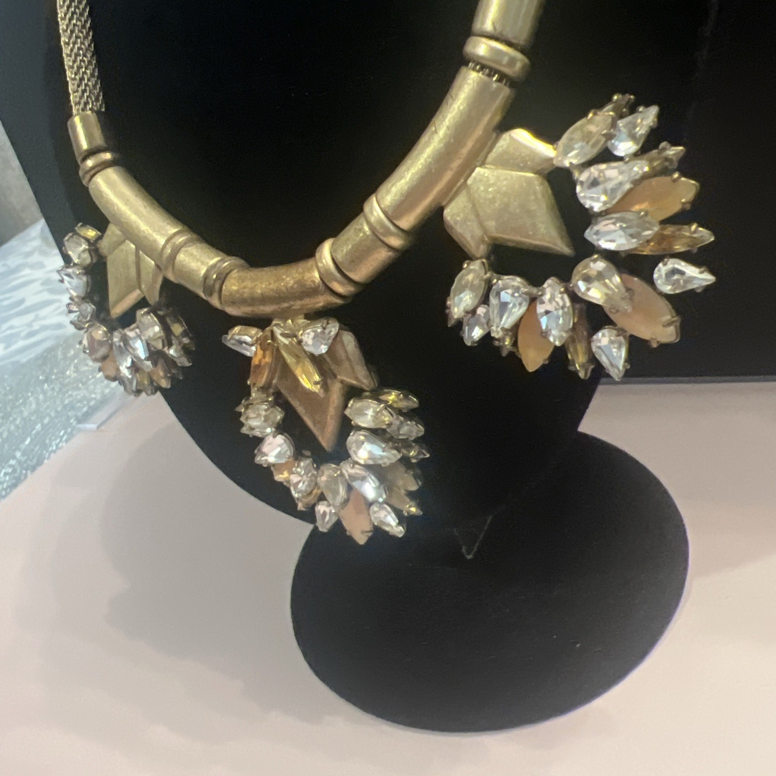 STELLA & DOT Designer Signed Gold Vintage & Faceted Stone Statement Necklace