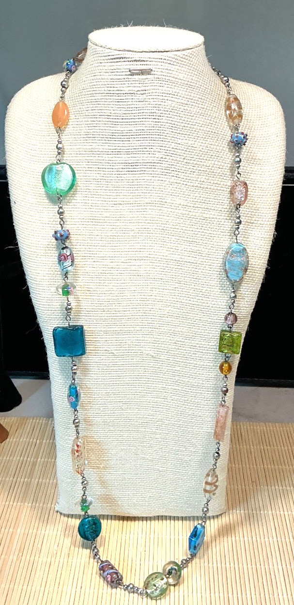 Premier Designs Necklace Murano Venetian Art Glass Multi Color Linked Lot 101C