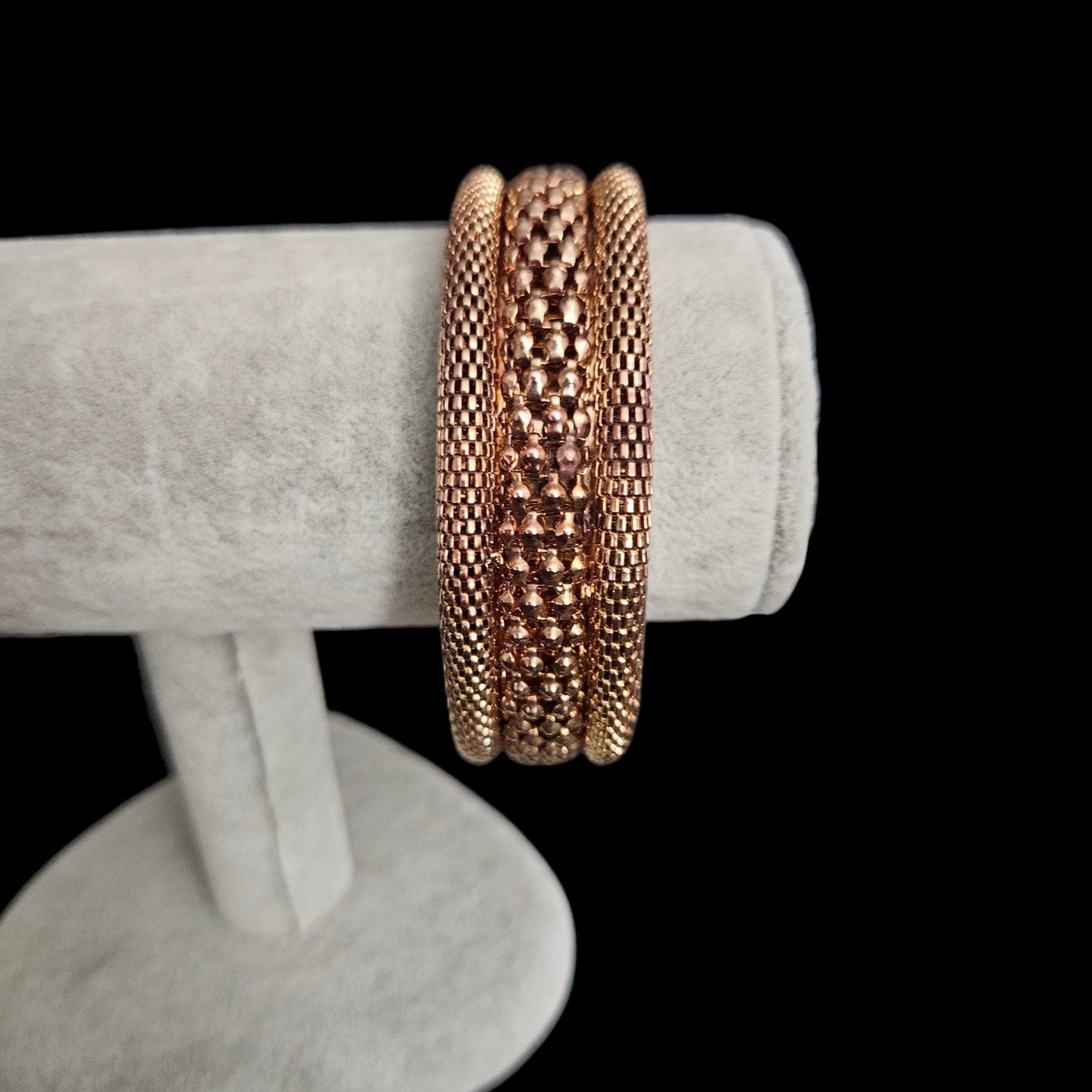 Vintage Copper Brass Textured Bangle Bracelet Wide Mesh Cuff