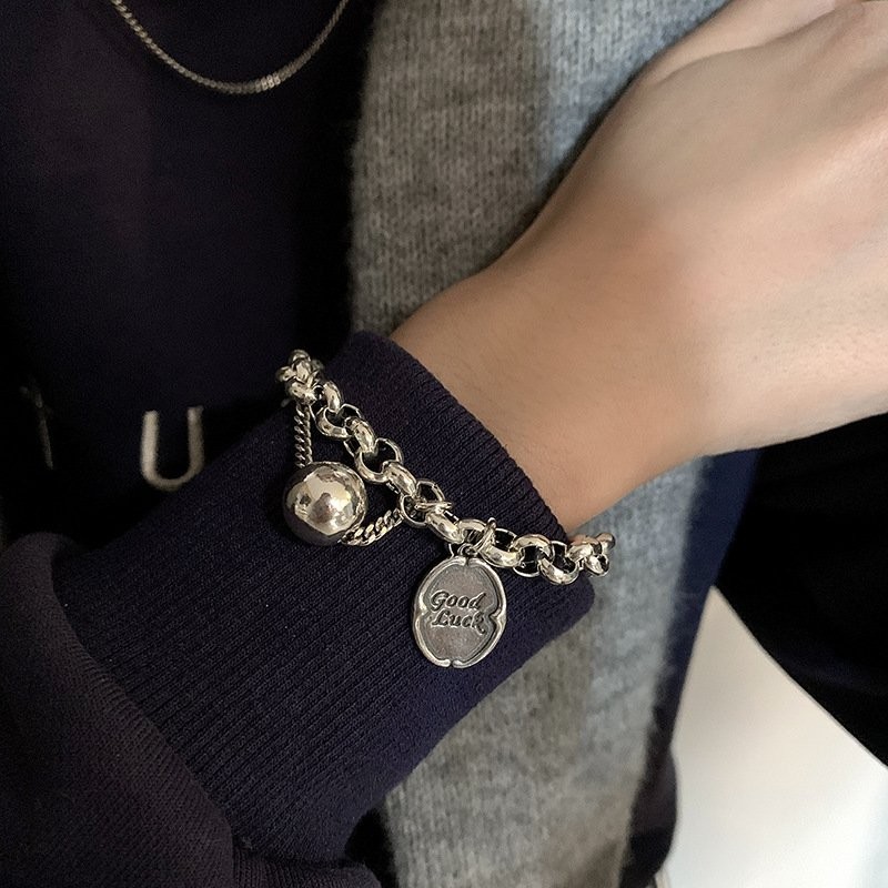925 Silver Good Lucky Beaded Thick Chain Bracelet Adjustable Bangle Women Gifts