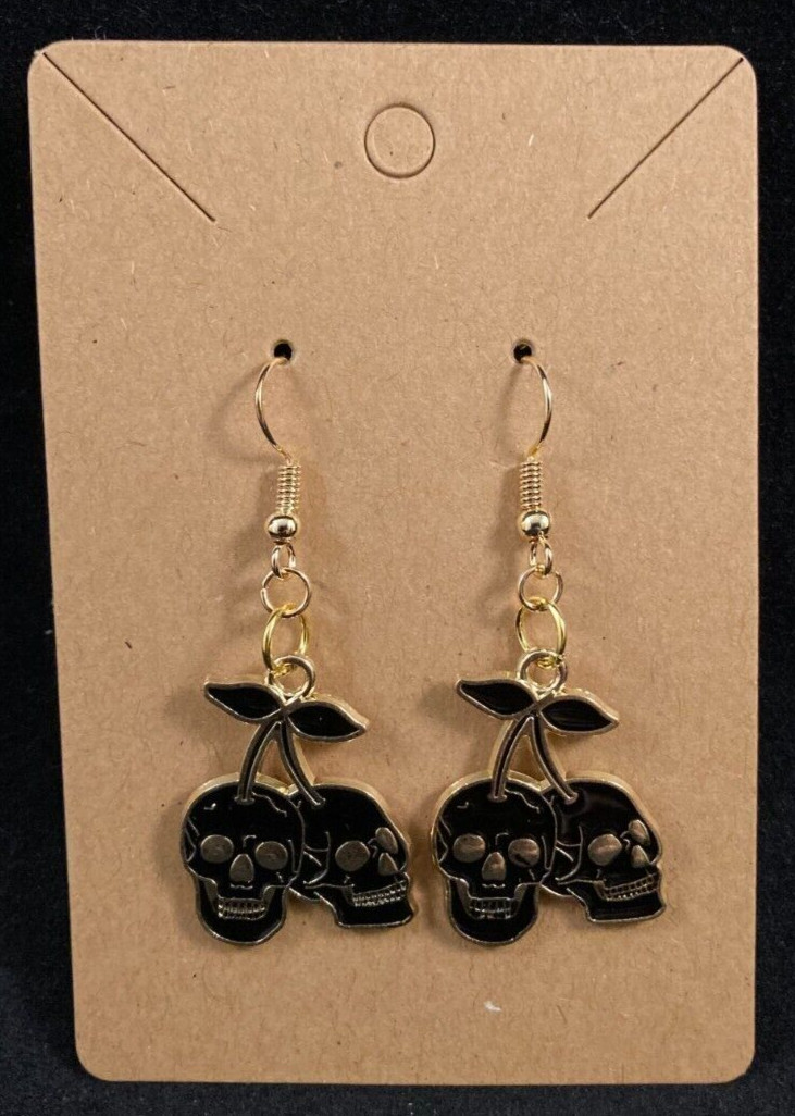 Black Cherry Skulls – Dangle – Halloween – Gold & Black – Handmade