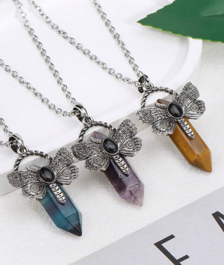 Healing Natural Hexagonal Pointed Fluorite Gemstone Necklace Reiki Jewelry Gift